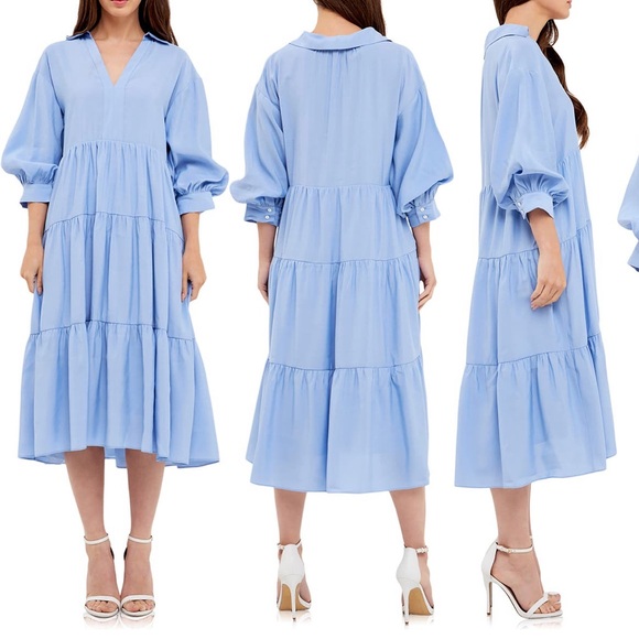 English Factory Dresses & Skirts - English Factory Balloon Sleeve Tiered Midi Dress